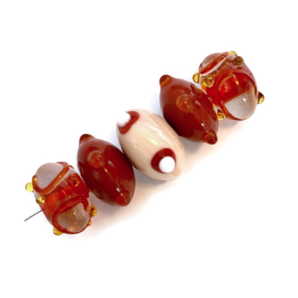 As Low As $2 Burnt Orange & Peach Handmade Lampwork Artisan Rondelle Beads (5)